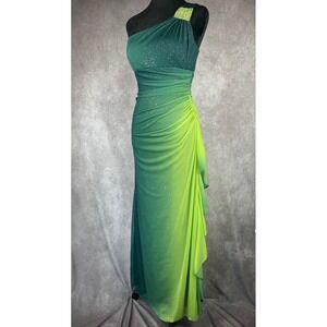 Vtg 90s Y2K Fairy Prom Gown S Green Ombré Overlay Rhinestones Mermaid Dress USA‎